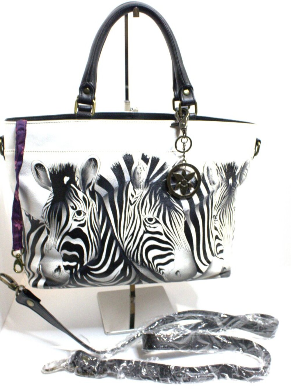 Anashucka Zebra Hand Painted Tote Bag, Size Medium